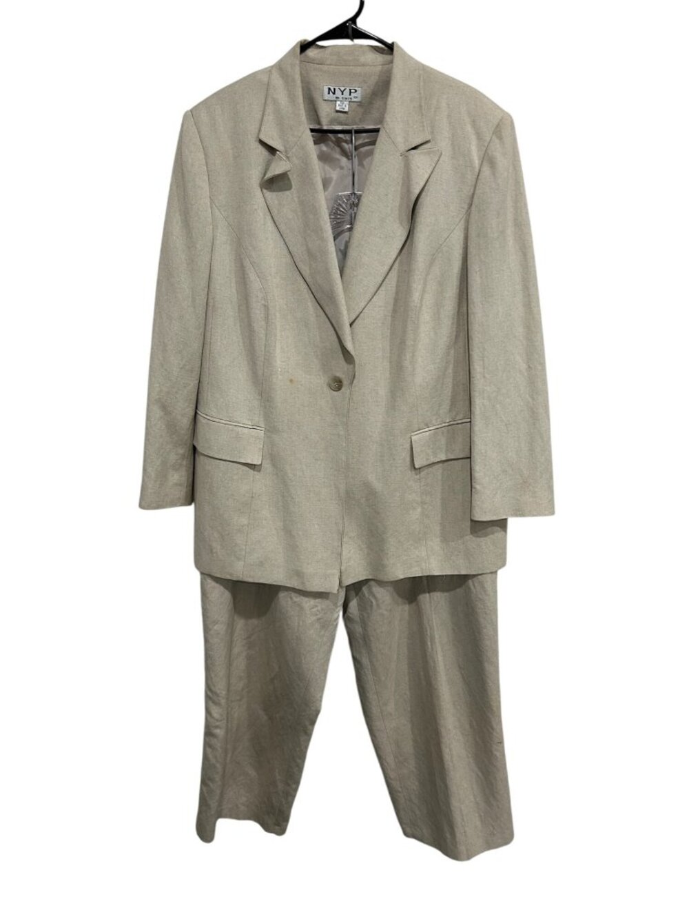 Vintage NYP Suits Two Piece Blazer & Trouser Set Beige Sz 22W Career Formal Wear